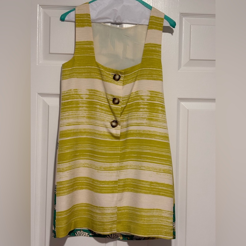 Tibi Cream and Green Tropical Print Dress Size 2 - Picture 3 of 5